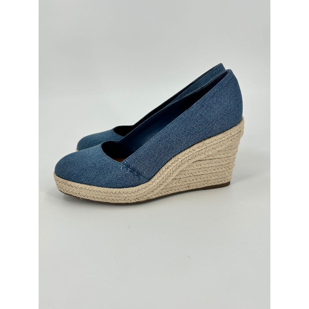 Lucky Brand Imula Blue Denim Espadrille Wedge Pumps Shoes 8M LK-IMULA